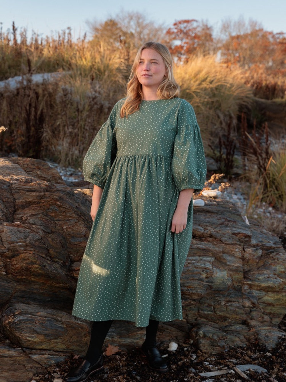 Tradlands Long Sleeve Polka Dot Dress - Green